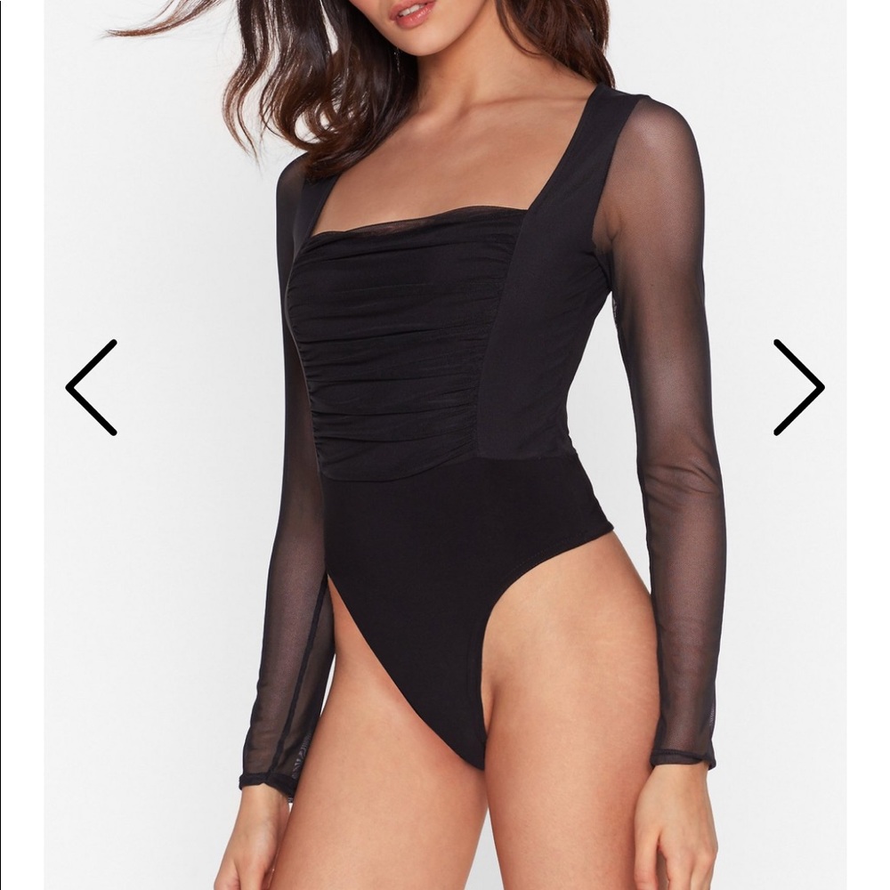 Mesh High Leg Bodysuit with Ruched Detailing